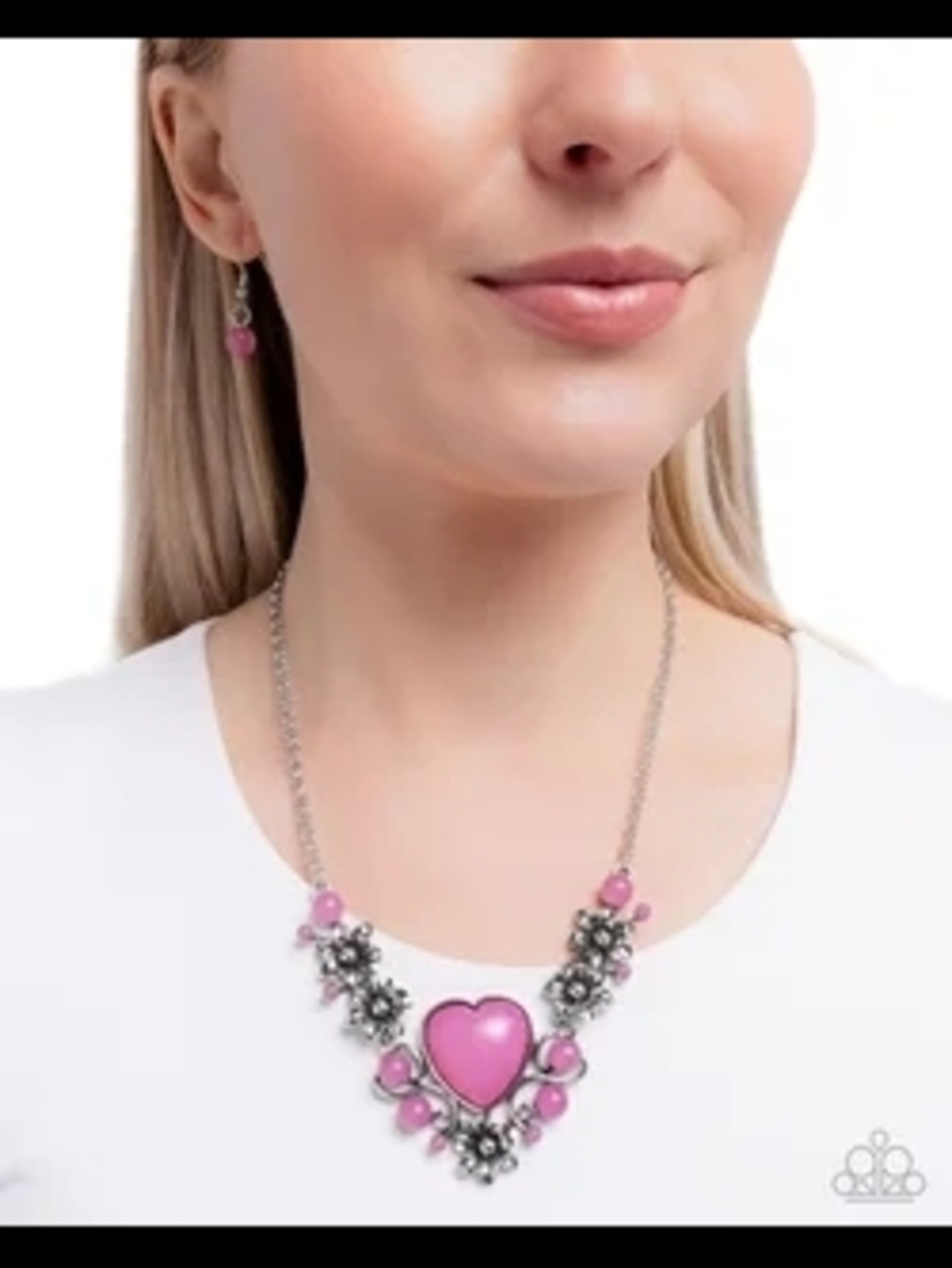 paparazzi Silver-Tone Pink Heart Statement Necklace